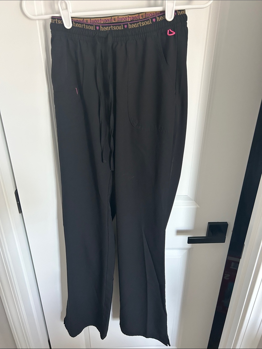 HeartSoul Black Jogger Scrub Pants with Pink Trim
